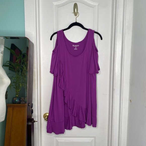 Roaman's Purple Cold Shoulder Ruffled Criss Cross Top, Size 14/16 #292 - Picture 6 of 13
